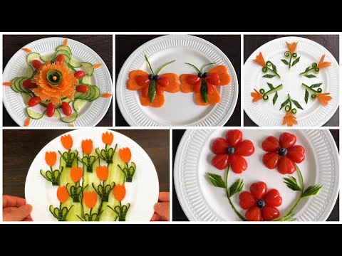 🔴Top 5 Super Salad Decorations Ideas - Cucumber,Tomato,Carrot Carving Garnish
