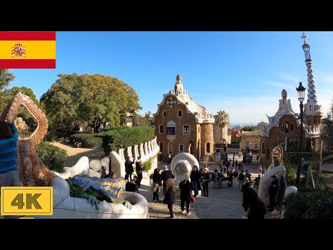 Park Güell in Barcelona, Spain | Winter【4K】