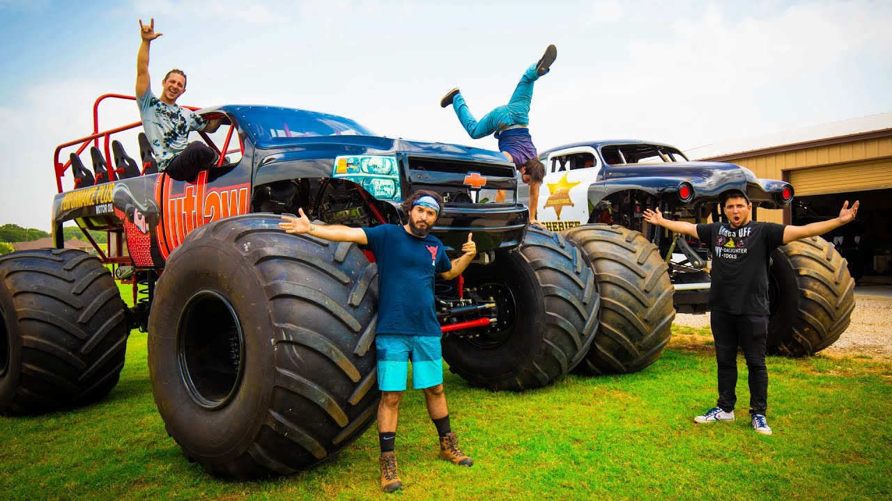 WE GOT TO DRIVE MONSTER TRUCKS! (JUMPED IT 50 FEET)