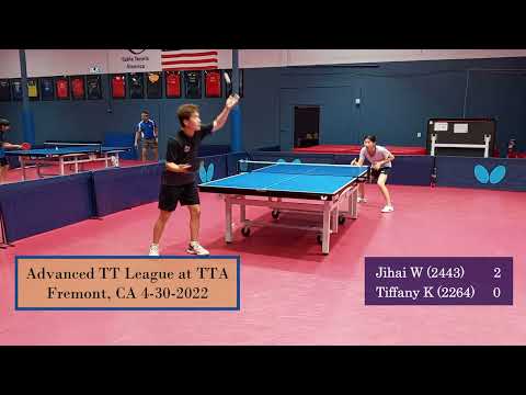 Wang Jihai (2443) vs Tiffany Ke (2264) at TTA League on 4-30-2022