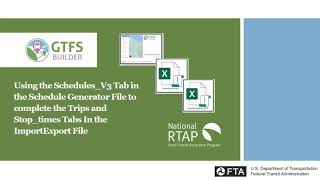 National RTAP GTFS Builder Video: Use Schedule Generator for Trip/Stop Time Tab in ImportExport File