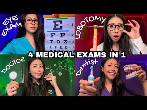 4 ASMR Medical exams in 1 - dentist, optician, lobotomy, cranial nerve exam 