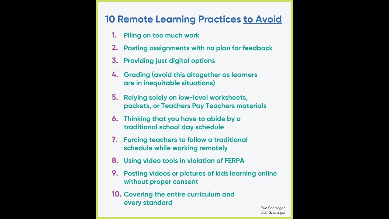 Remote Learning: 10 Practices to Shy Away From
