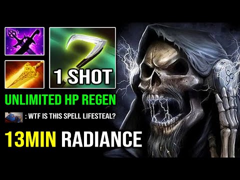 WTF 13MIN RADIANCE 1 Shot Reaper Mid Necrophos Crazy Spell Lifesteal Unlimited HP Regen Dota 2