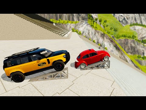 Crazy Vehicle Stairs Jumps Down With Flip Ramp (Crash Test) - BeamNG drive Down Stairs Pool Jumps