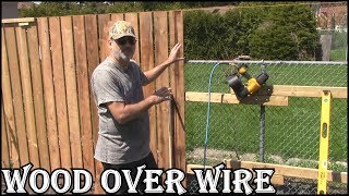 WOODEN  FENCE OVER A WIRE FENCE - WOOD VENEER STYLE EASY TO DO