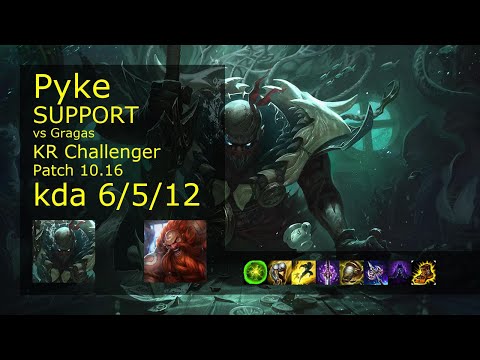 Pyke Support vs Gragas - KR Challenger 6/5/12 Patch 10.16 Gameplay // [롤] 파이크 vs 그라가스 서폿