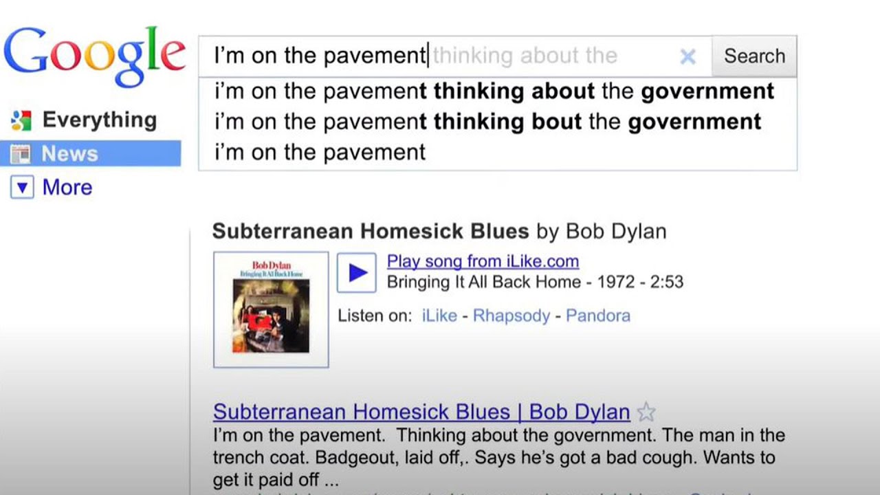 Google Instant with Bob Dylan - YouTube