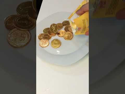 ASMR. Amazing sounds || Gold chocolate coins #shorts #satisfying #coins #chocolate #sweet #viral