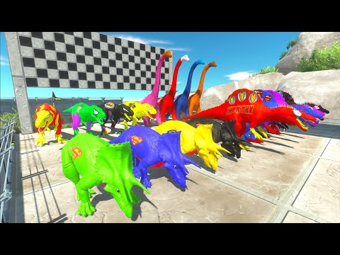 Hulk T-rex vs Superman Spinosaurus Speed Race Death Run Champions - Animal Revolt Battle Simulator
