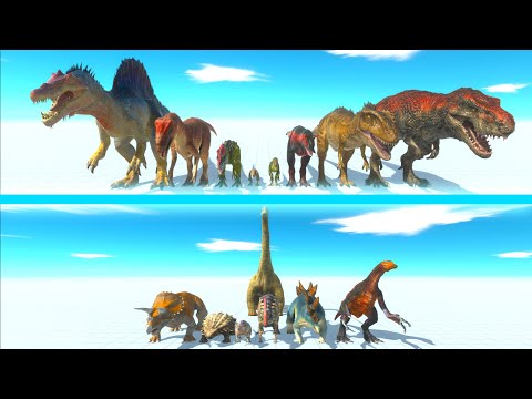NEW CARNIVORE DINOSAURS Team vs HERBIVORE DINOSAURS Team - Animal Revolt Battle Simulator ARBS