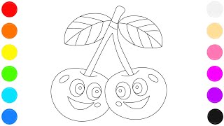 🍒 Cherry Coloring Page for Kids | Learn Colors with Cute Cherry Drawing