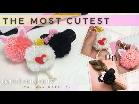 How to make a POM POM. DIY Cutest Yarn Accessories. Bunny, Mouse or little Princess..