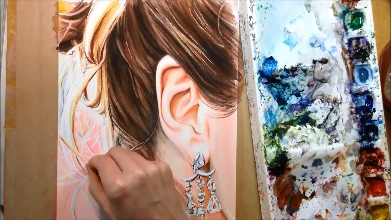 how to paint hair and ears watercolor tutorial
