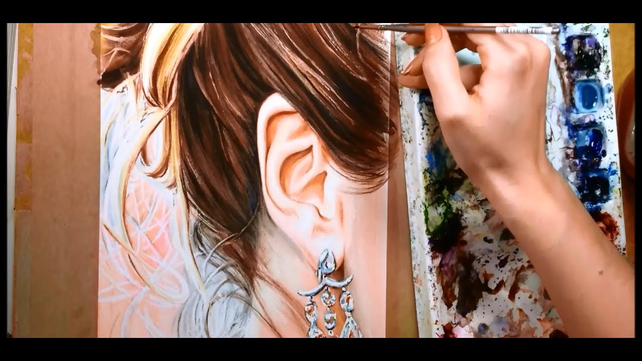 how to paint hair and ears watercolor tutorial