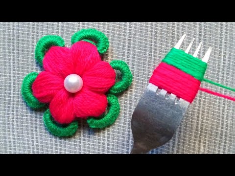 It's so Cute !! Superb Woolen flower making trick with FORK - Hand embroidery amazing trick