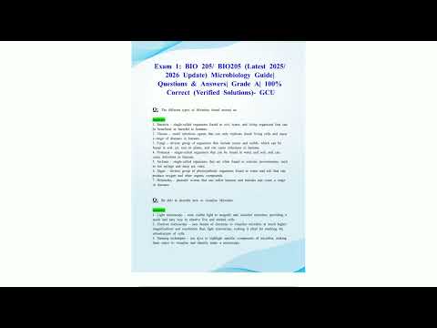 Exam 1 BIO 205 BIO205 Latest 2025 2026 Update Microbiology Guide Questions  Answers Grade A 100% Cor