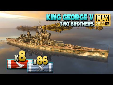 Battleship King George V: 8 ships destroyed on map Two Brothers - World of Warships