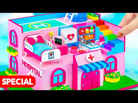 DIY Miniature Cardboard House Compilation - Make Pink Miniature Hospital, Doctor Set use Cardboard