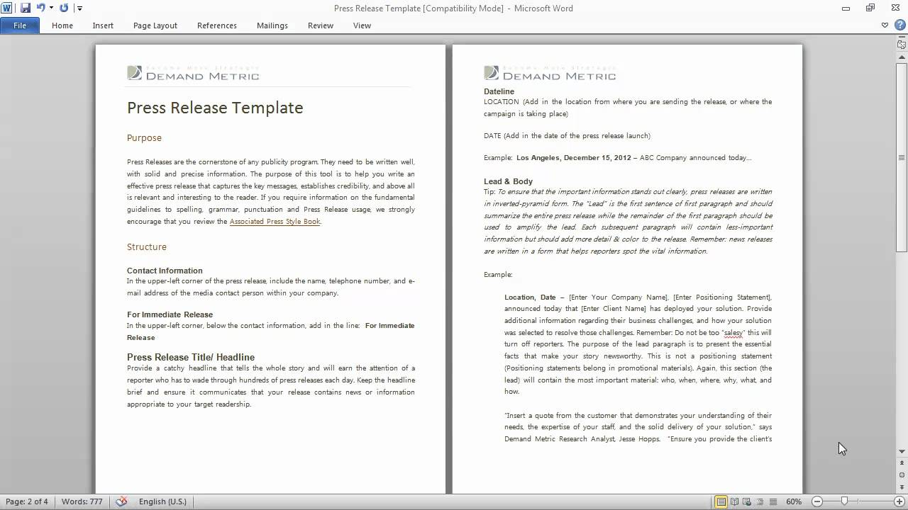 Press Release Template