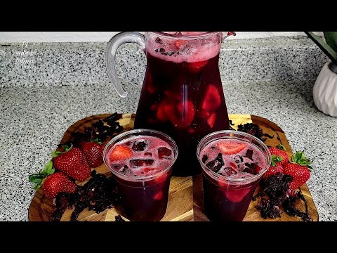 🔴 Agua de Jamaica y Fresa bien Rica y Refrescante 👌