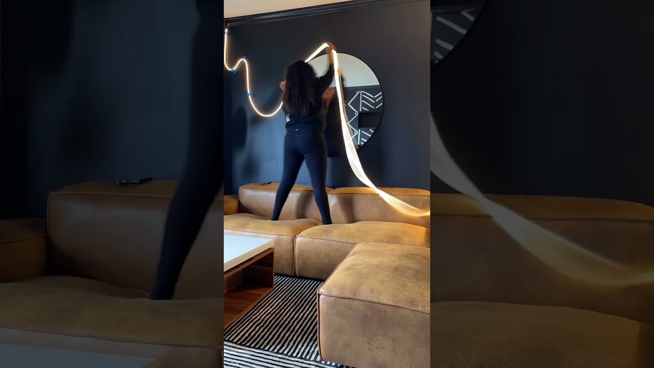 Can't wait to fully share this moody living room makeover! It's almost done 🥰 #neonlighting