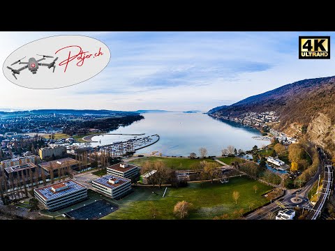 Biel Bienne and lake Biel 4k Switzerland by Air spring awakening