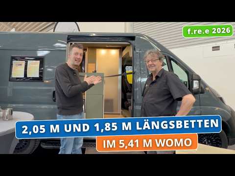 5,41m WoMo mit Bad und 2 Längsbetten (bis 2,05 m) - Das verrückte Konzept auf f.re.e 2026