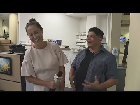 Augie T gives Trini some tips on National Tell a Joke Day