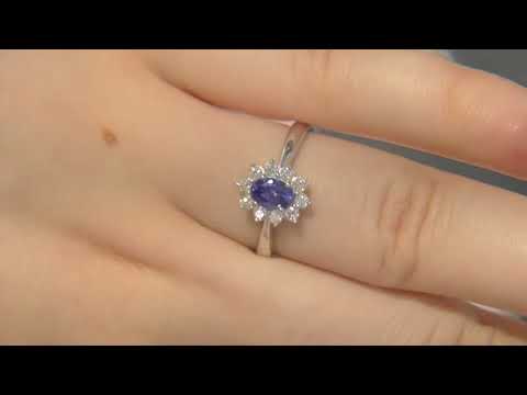 0.80 Carat Oval Cut Sapphire & Diamond Halo Engagement Ring GR003