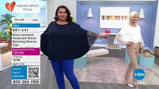 Nina Leonard Textured Wave Batwing Sleeve Top