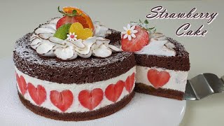 [Eng Sub] 딸기 초코 케이크 만들기/ 프레지에 / How to make a soft strawberry chocolate cake / Chocolate Fraisier