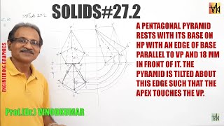 Download Lagu Projection of Solids- 27.2, Pentagonal pyramid standing on HP on an edge with apex touching VP. Thumbnail