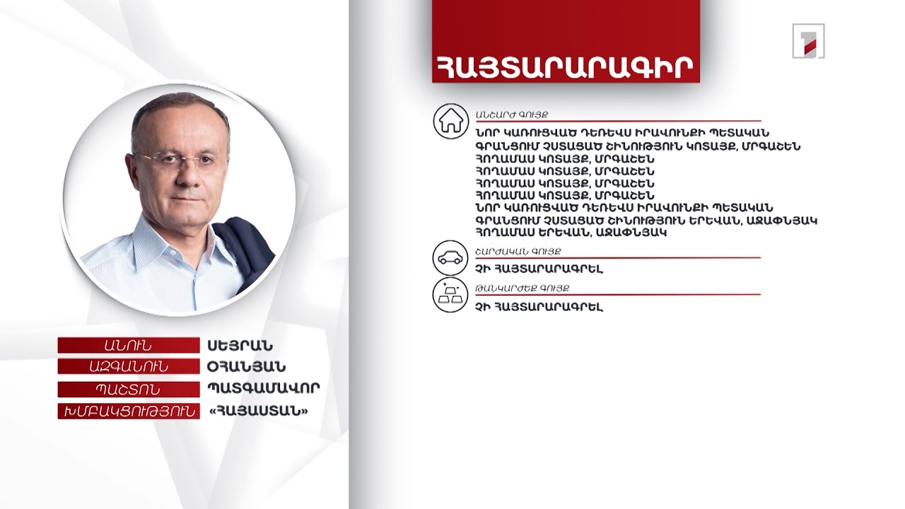 7 անշարժ գույք, 2718 ռուբլի. Սեյրան Օհանյանի ունեցվածքը