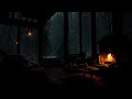 Cozy Rain Ambience in Cozy Wooden House in the forest with Rain falling on window and Crackling Fire