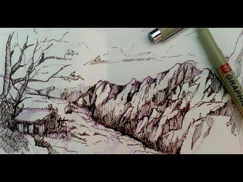 Pen and Ink Drawing Tutorials | How to draw a mountain landscape