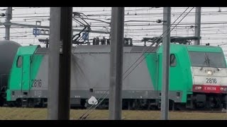 preview picture of video '186 208, Bombardier TRAXX, NMBS 2816, brengt goederen trein en rangeert terug, 5-4-'13,'