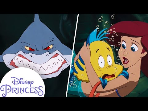 Ariel Saves Flounder From a Shark | The Little Mermaid | Disney Princess