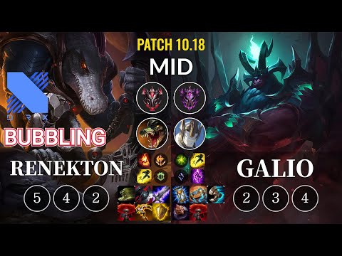 DRX Bubbling Renekton vs Galio Mid - KR Patch 10.18