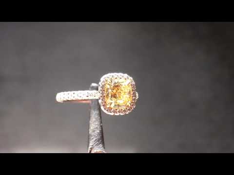 Fancy light Canary yellow diamond halo ring r4987