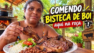 COMENDO BISTECA DE BOI AQUI NA ROÇA😋COMIDA BOA BOA DA ROÇA 