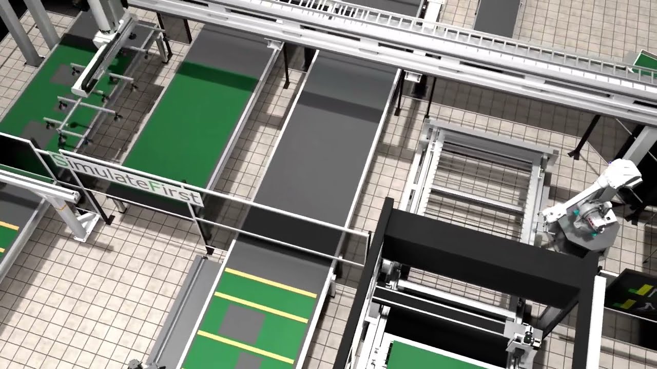 Automated wall assembly line — robot kinematics and laser cutting validation in Visual Components