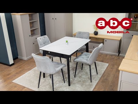 Set Masă Living Extensibilă KJT4711-1 Alb cu 4 Scaune KJC0357 Gri 1