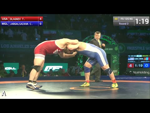 Round 3 FS - 125 kg: Tervel DLAGNEV (USA) df. Chuluunbat JARGALSAIKHAN (MGL) by TF, 10-0