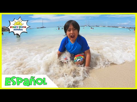 Día de diversión familiar en la playa y jugando en la arena con Kaji Family