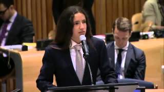 Xiuhtezcatl, Indigenous Climate Activist speaking at a high level UN event