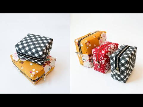 How to sew Zippered Box Pouches | Cosmetic Pouch | Holiday Gift DIY | Boxy Pouch Easy Way