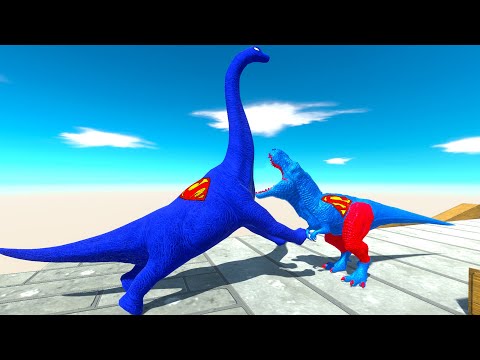 T-REX SUPERMAN vs SUPERMAN BRACHIOSAURUS DEATH RUN - Animal Revolt Battle Simulator ARBS