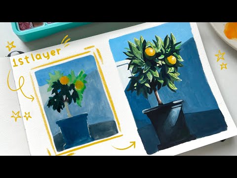 Use this technique to layer with gouache ????️ how to paint a vibrant orange tree