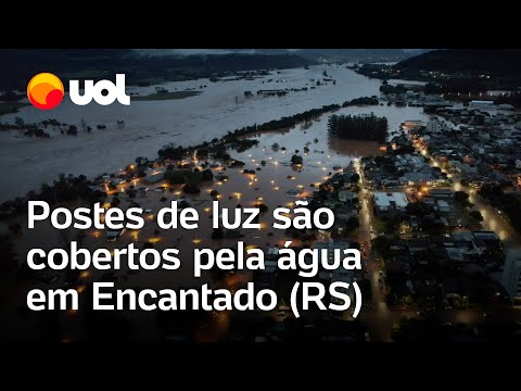 Rio Grande do Sul: Postes de luz ficam acesos embaixo d’água durante inundação em Encantado; vídeo